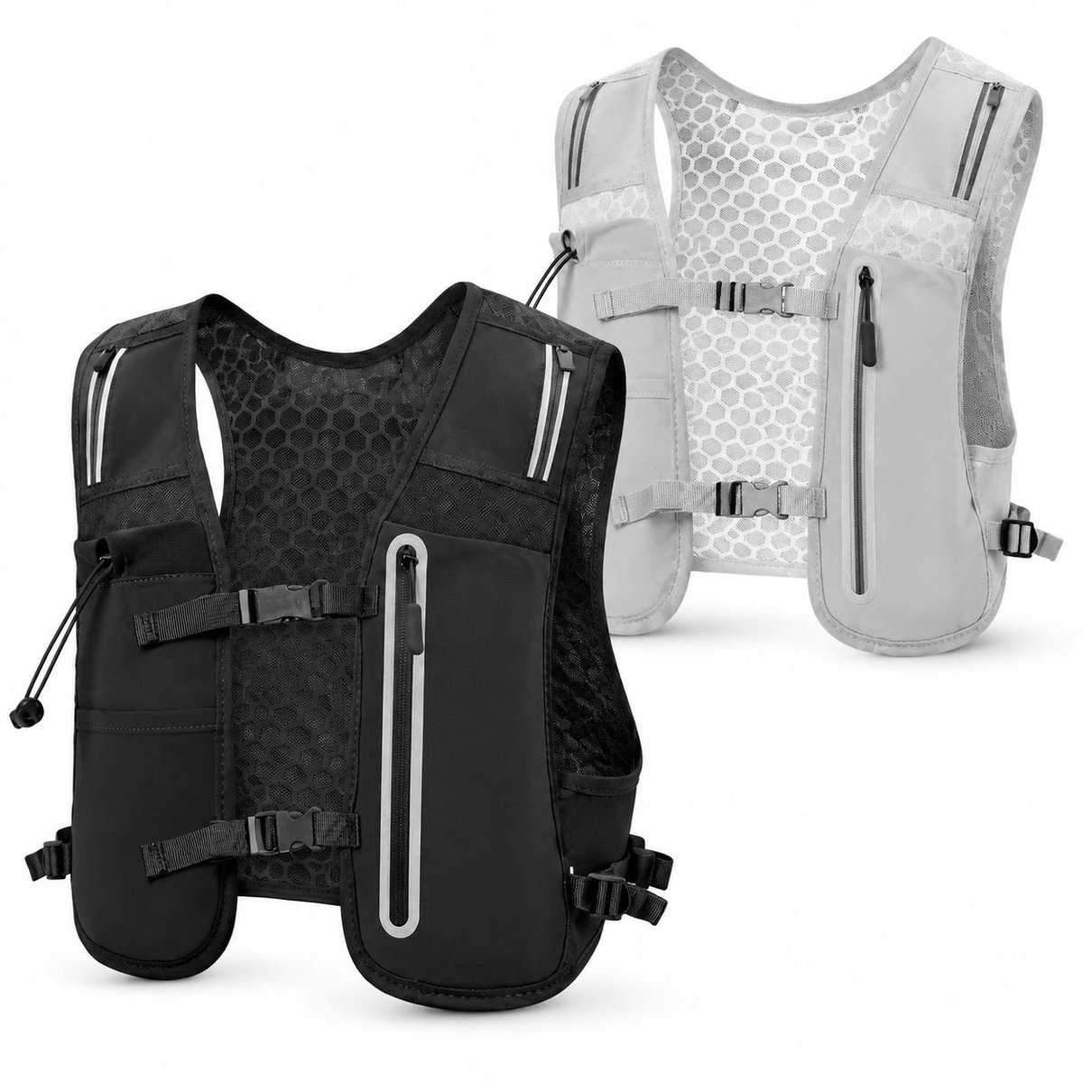 VHV - Reflecterend hardloopvest - 2 stuks - Zwart, grijs - Hardloop vest - Ultralicht en duurzaam vest - tijdens het hardlopen