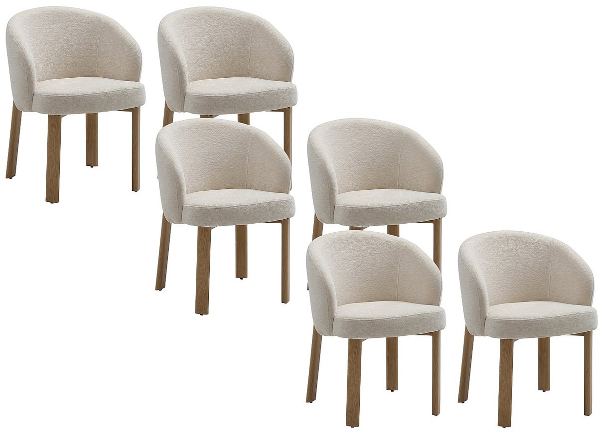 Vente-unique Set van 6 stoelen in gestructureerde stof en metaal met houtlook - Beige en naturel - KIZEMA