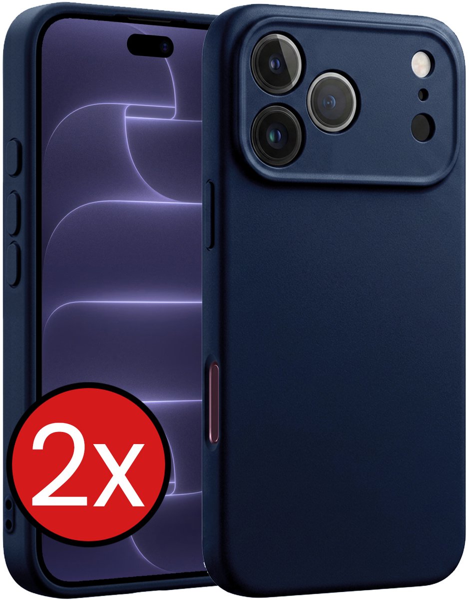 Hoesje - 2 Stuks - Geschikt voor Apple iPhone 18 Pro - Sterk & Shockproof - Telefoonhoes - Back Cover - Case Siliconen - Telefoon Hoes - Donkerblauw
