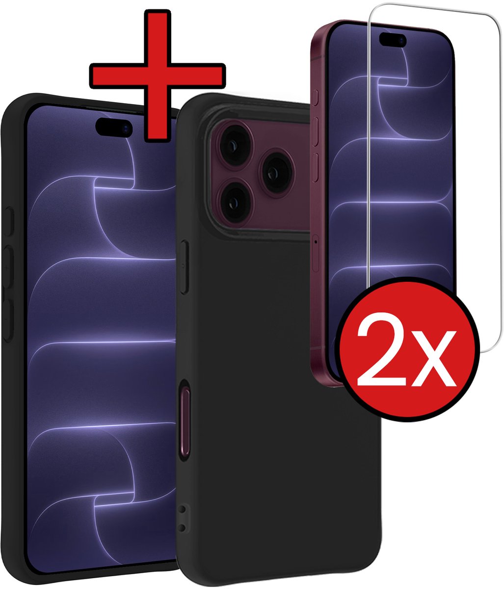 Hoesje - Met 2x Screenprotector - Geschikt voor Apple iPhone 18 Pro Max - Sterk & Shockproof - Telefoon Hoes - Back Cover - Siliconen Case - Telefoonhoes - Zwart