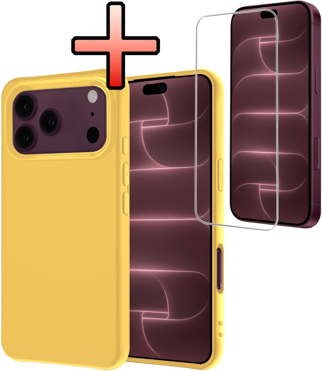 Hoesje - Met Screenprotector - Geschikt voor Apple iPhone 18 Pro - Sterk & Shockproof - Back Cover - Siliconen Case - Telefoon Hoes - Geel