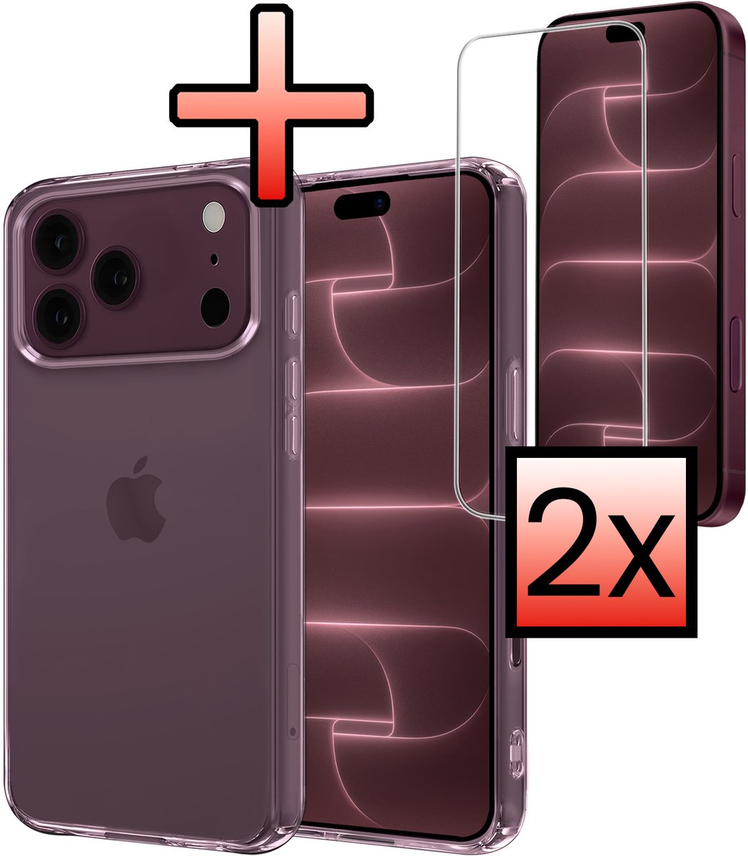 Hoesje - Met 2x Screenprotector - Geschikt voor Apple iPhone 18 Pro - Sterk & Shockproof - Back Cover - Siliconen Case - Telefoon Hoes - Transparant