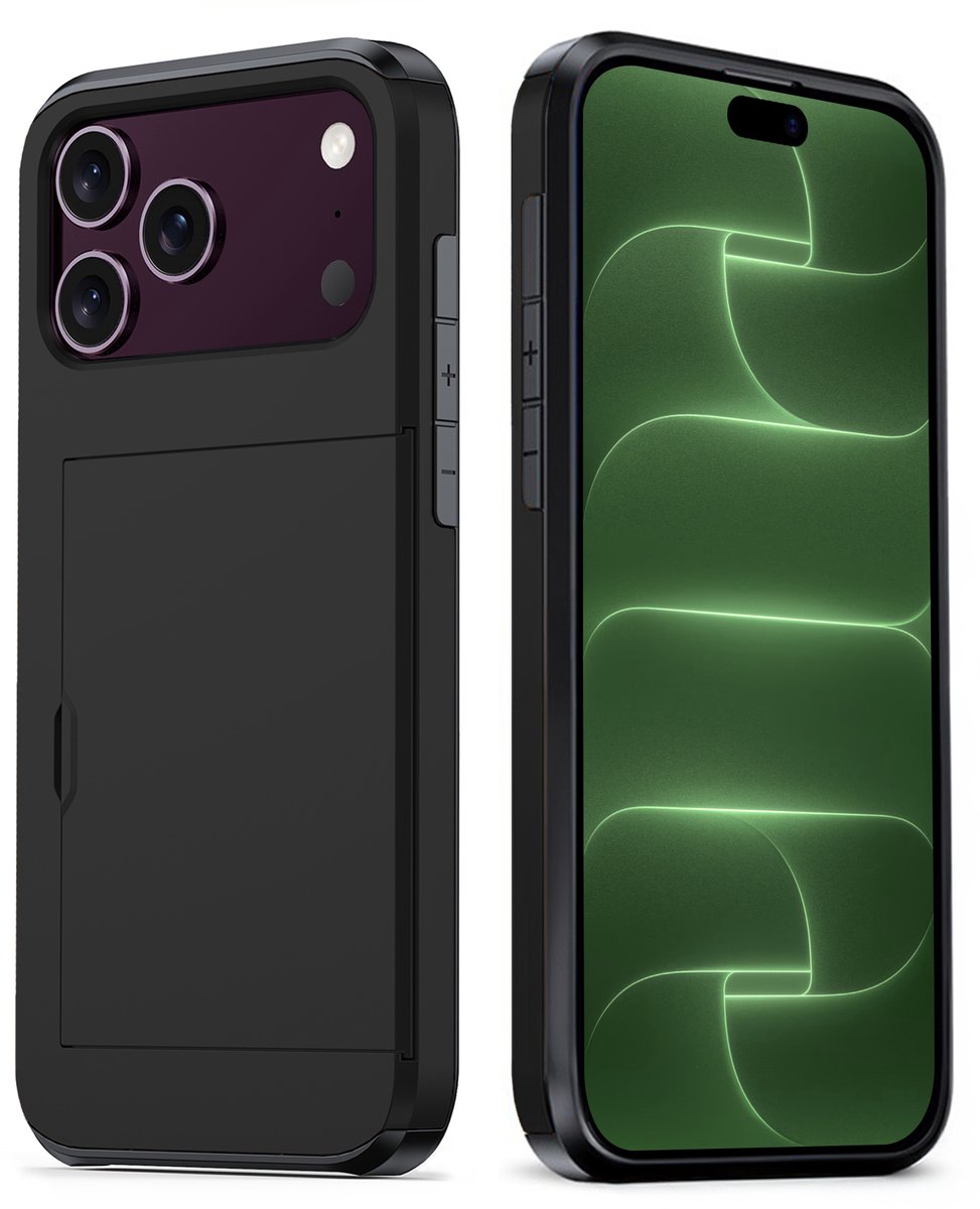 Hoes Geschikt voor iPhone 18 Pro Max Hoesje Hard Case Met Pas Houder - Hoesje Geschikt voor iPhone 18 Pro Max Hoes Shockproof Hard Cover Met Kaarthouder - Zwart