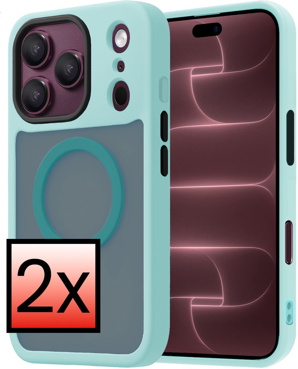 Hoesje - 2 Stuks - Geschikt voor Apple iPhone 18 Pro - Magsafe Compatible - Sterk & Shockproof - Back Cover - Shock Proof Case - Telefoon Hoes - Lichtblauw