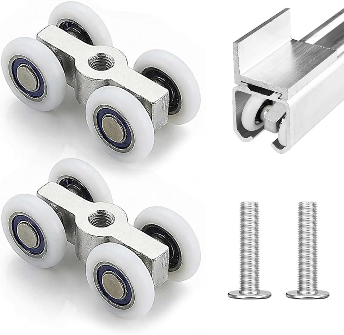 2 stuks schuifdeurwielen van aluminiumlegering en nylon, geluidsarm, draagvermogen 40-60 kg, voor douche en - ShopVlot