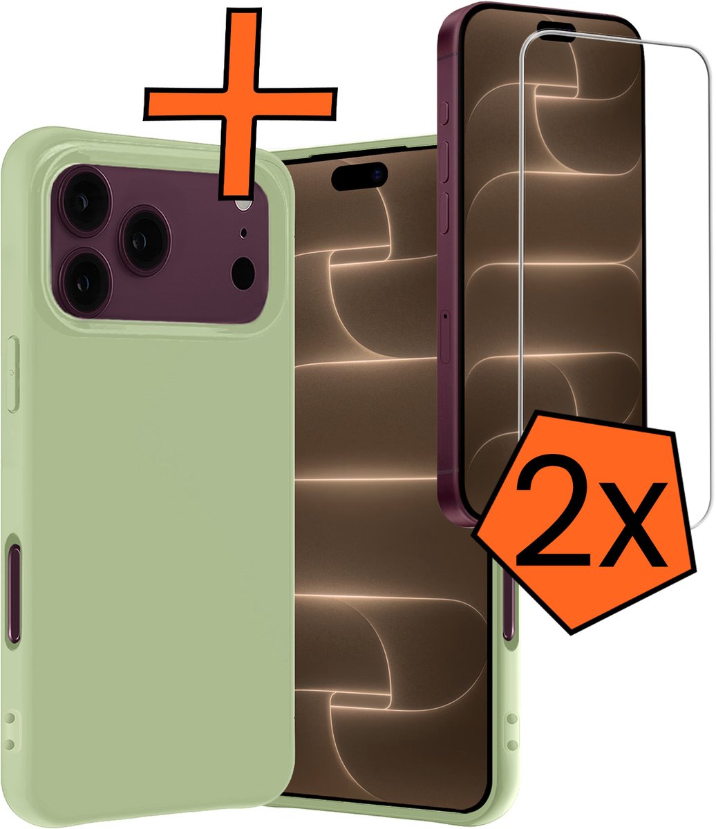 Hoes - Met 2x Screenprotector - Geschikt voor Apple iPhone 18 Pro - Sterk & Shockproof - Back Cover - Siliconen Case - Telefoon Hoes - Groen