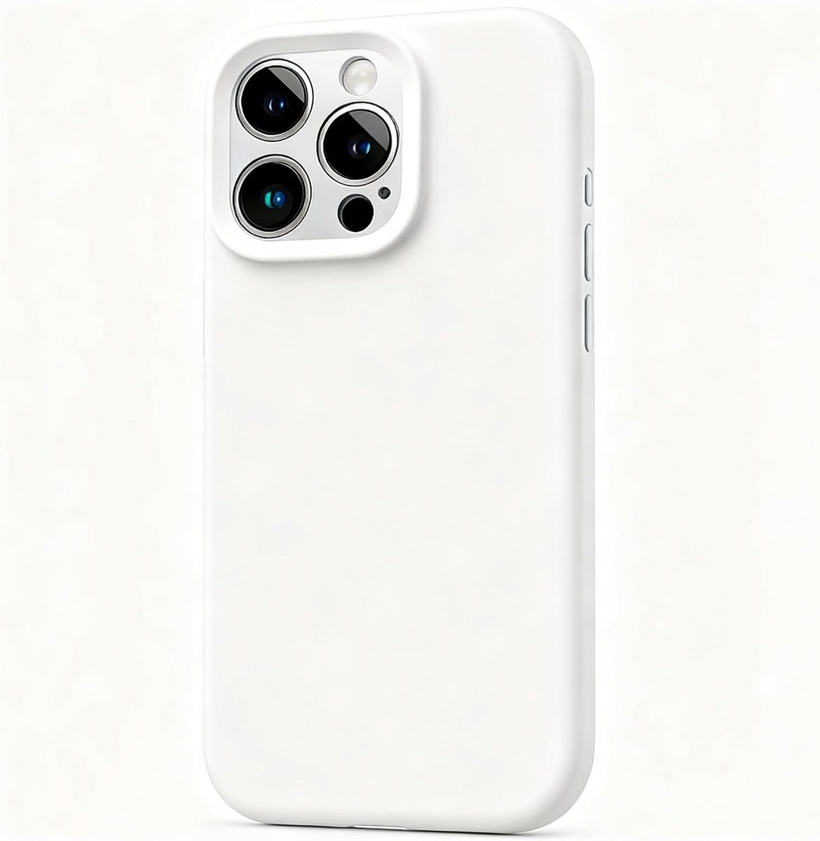 Siliconen hoes voor iPhone 16 Pro Max met volledige bescherming, microfiber voering en geïntegreerde knoppen, wit