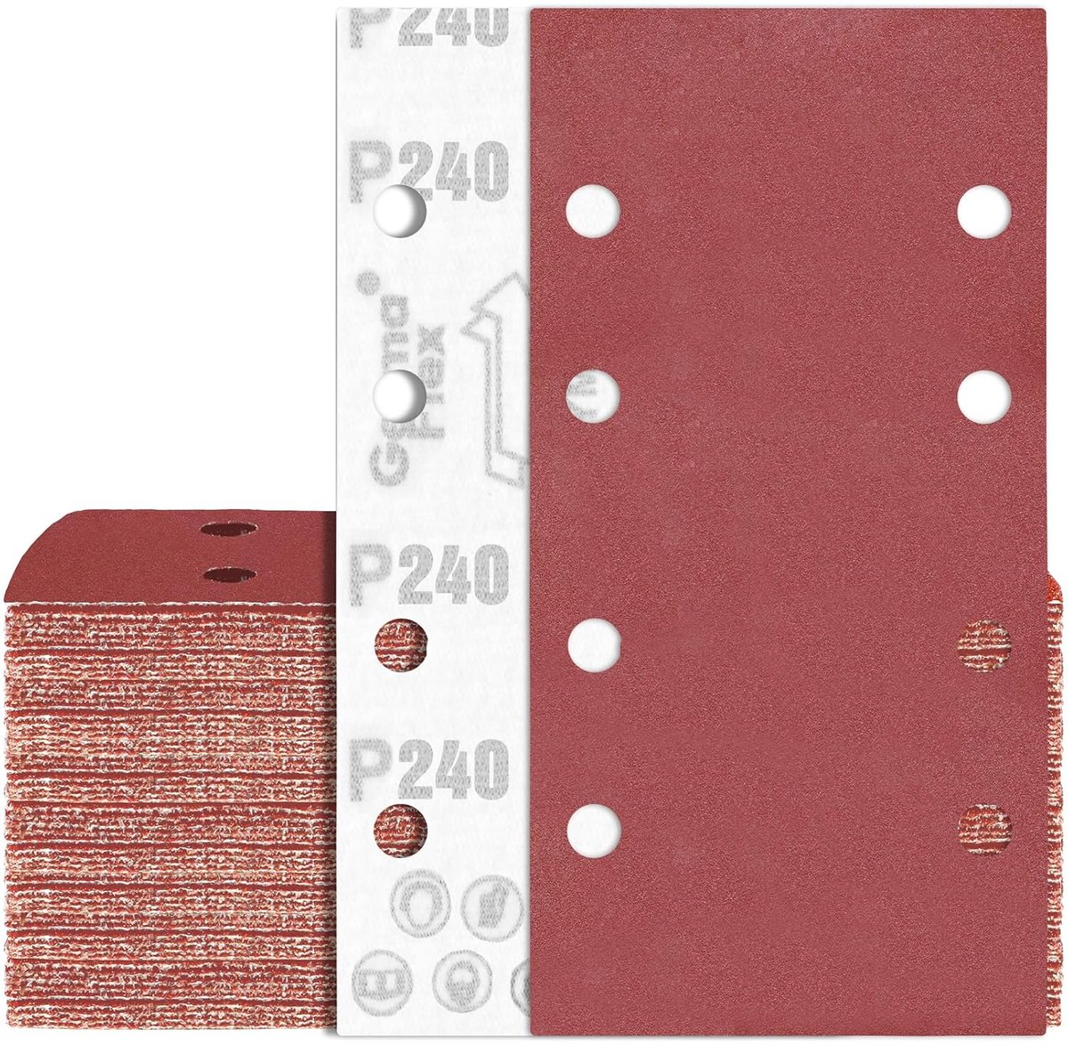 80 sheets of sandpaper 93 x 185 mm, grit 240, sandpaper, 8 holes, rectangular, for sanders - ShopVlot
