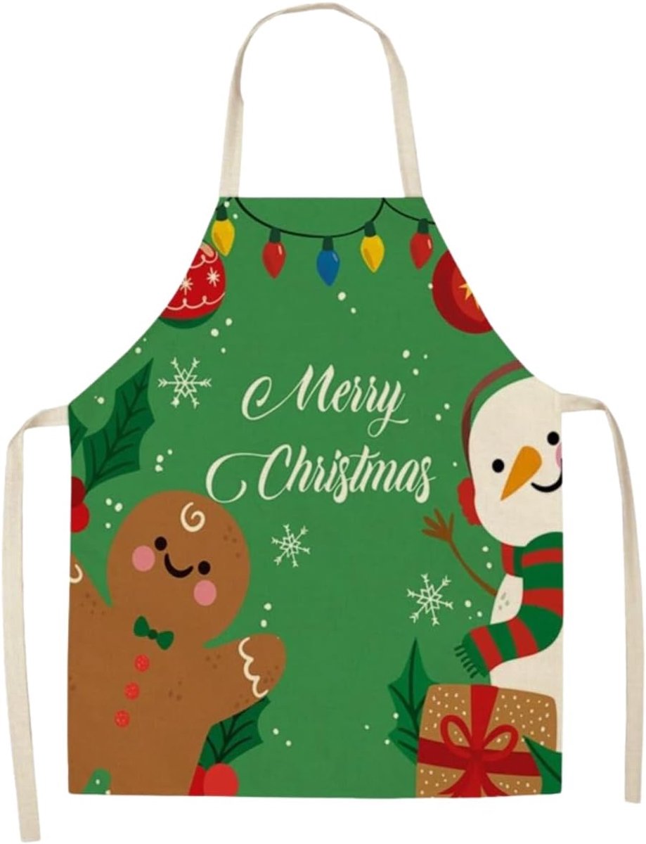 JFAN Christmas Apron Women Unisex Cute Cartoon Santa Pattern Barbecue Apron for Baking Kitchen - ShopVlot