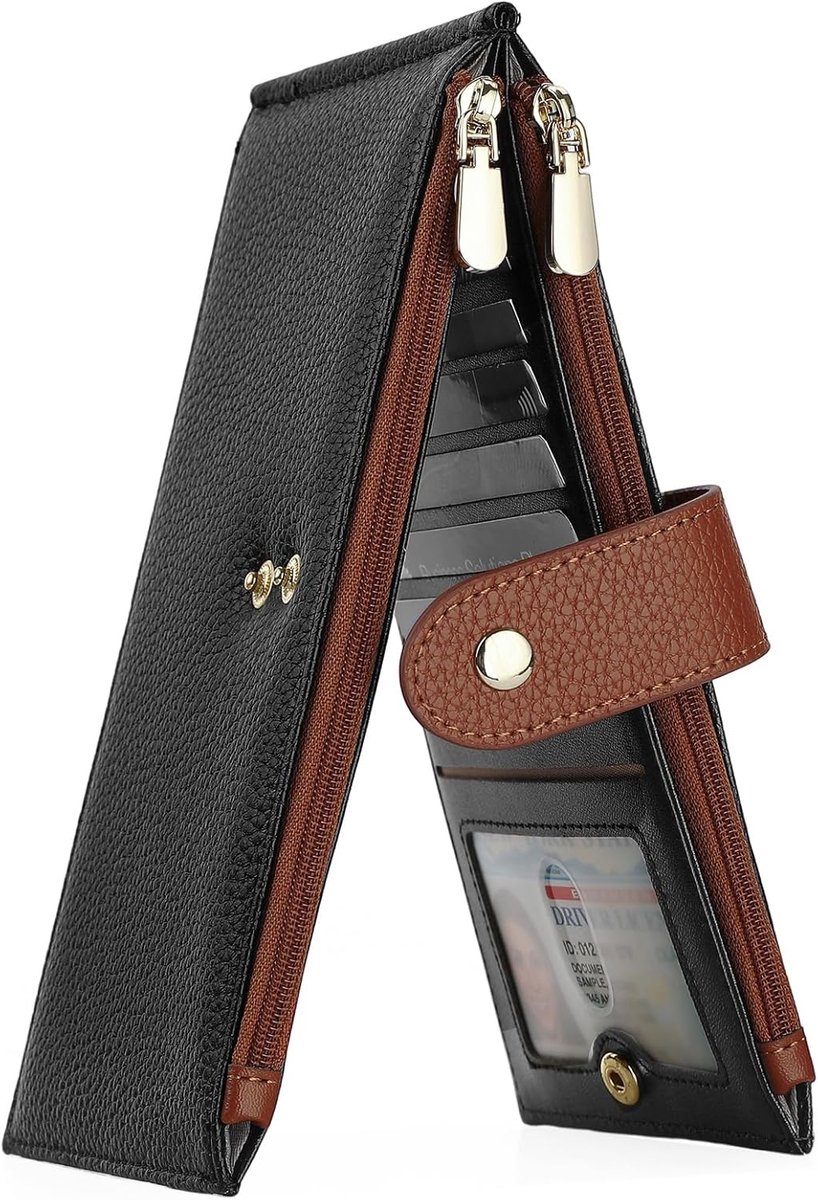GOIACII Wallets for Women RFID Blocking Large Bifold Travel Credit Card Holder Wallets for Ladies, B04 Black Brown - ShopVlot