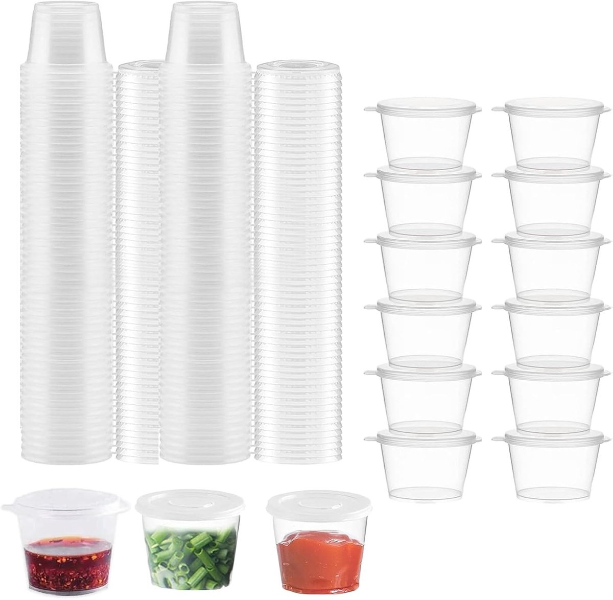 Kleine Opslagdozen met Deksel, 100 Stuks Plastic Mini Dozen voor Voedsel, Perfect voor Sauzen en Dressings
