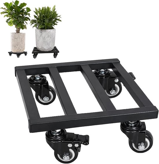 Plantroller met vergrendelbare wielen, 30 cm, weerbestendig, ideaal voor balkon en tuin, vierkant ontwerp, stevige belasting, zwart metaal, plantenhulp voor binnen en buiten