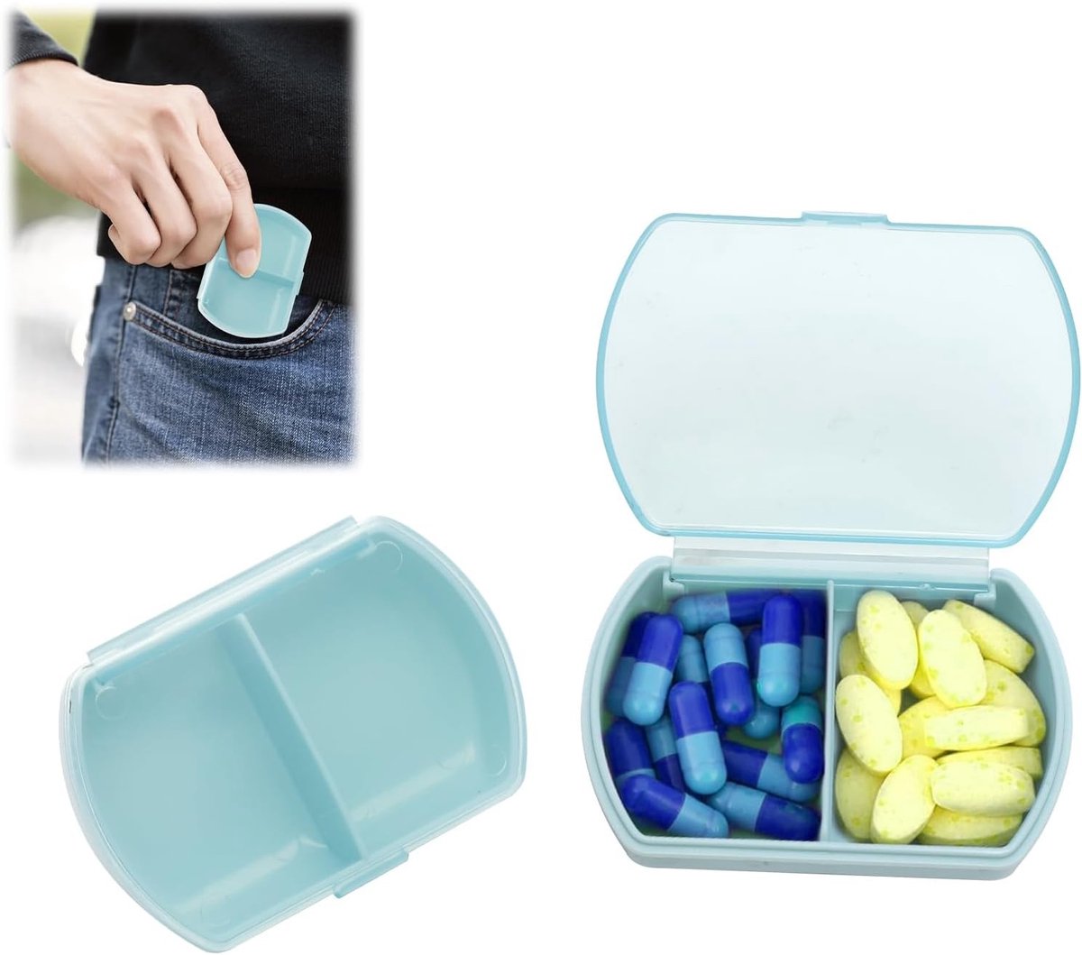 Pillendoosjes met 2 Compartimenten - Compacte Medicijn Organizer voor Reis en Dagelijks Gebruik, Vochtbestendig en Handzaam