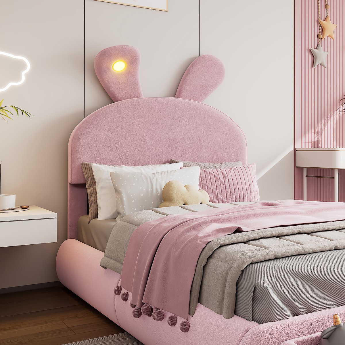 AURA LUMEN Gestoffeerd bed-Twijfelaarbed-Standaardmaat-140x200-cm-Hydraulisch bed-Bed met opbergruimte-Rosa Roze