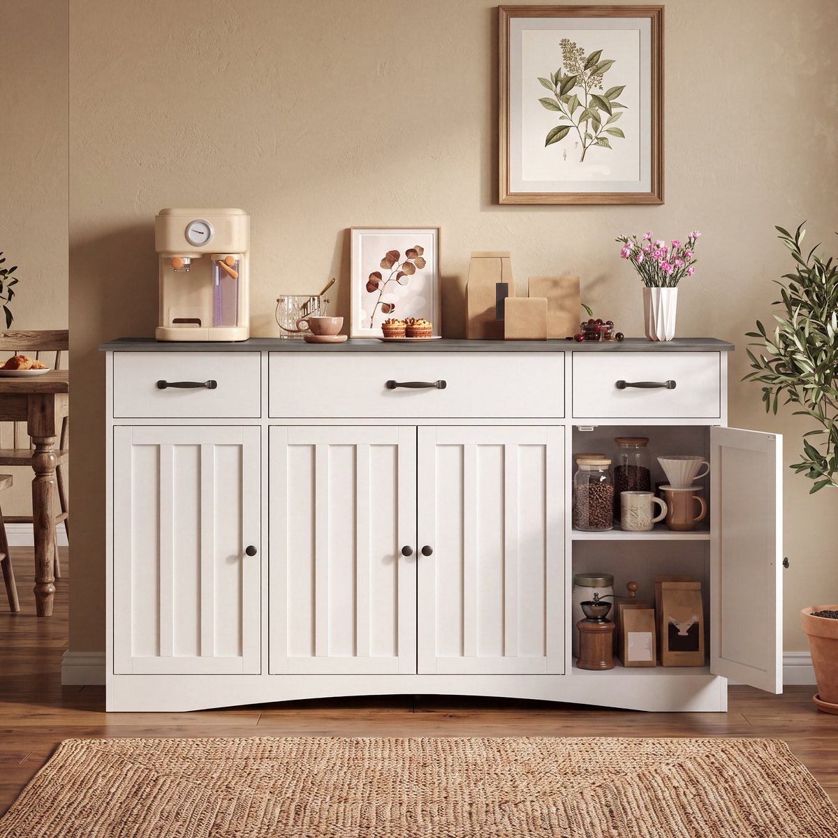 Xbro Keukenkast met Verstelbare Planken – Brede Ladekast met 3 Lades – Houten Dressoir – Grijs