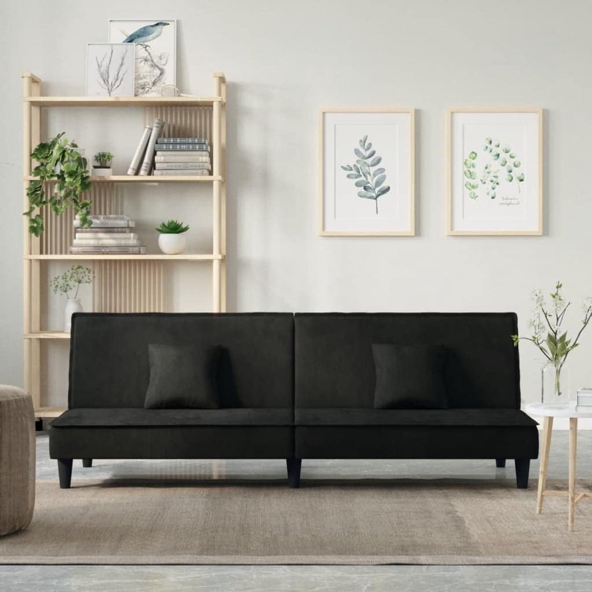 Zwart fluweel met verstelbare rugleuning en robuust frame voor overnachting van gasten, comfortabele zitervaring door dikke bekleding, luxe fluwelen bekleding