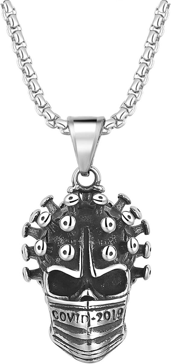Heren- en damesketting - roestvrij staal - schedel met masker - trendy anti-epidemie accessoire - ShopVlot