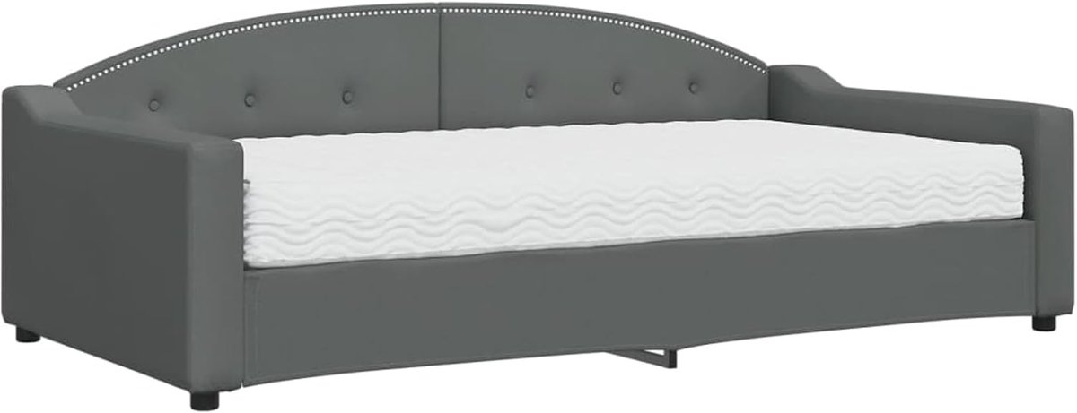 Donkergrijs, 100 x 200 cm, slaapbank met geïntegreerde schuimmatras (17 cm), 2-in-1 slaapbank voor woonkamer en logeerkamer, robuust van hout/metaal en polyesterweefsel, ruimtebesparend en