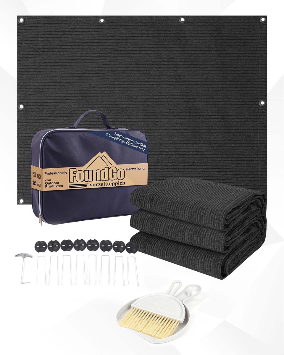 FoundGo Voortenttapijt met zeilogen, 300x500cm 280g/m² HDPE campingtapijt, Outdoor tenttapijt luifeltapijt met - ShopVlot