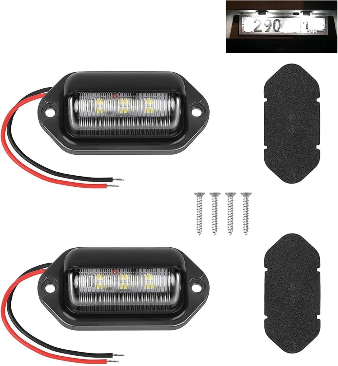 Pack of 2 LED Vehicle License Plate 12V 24V Waterproof 6 SMD Ultra Bright LED License Plate Compatible with Trucks - ShopVlot