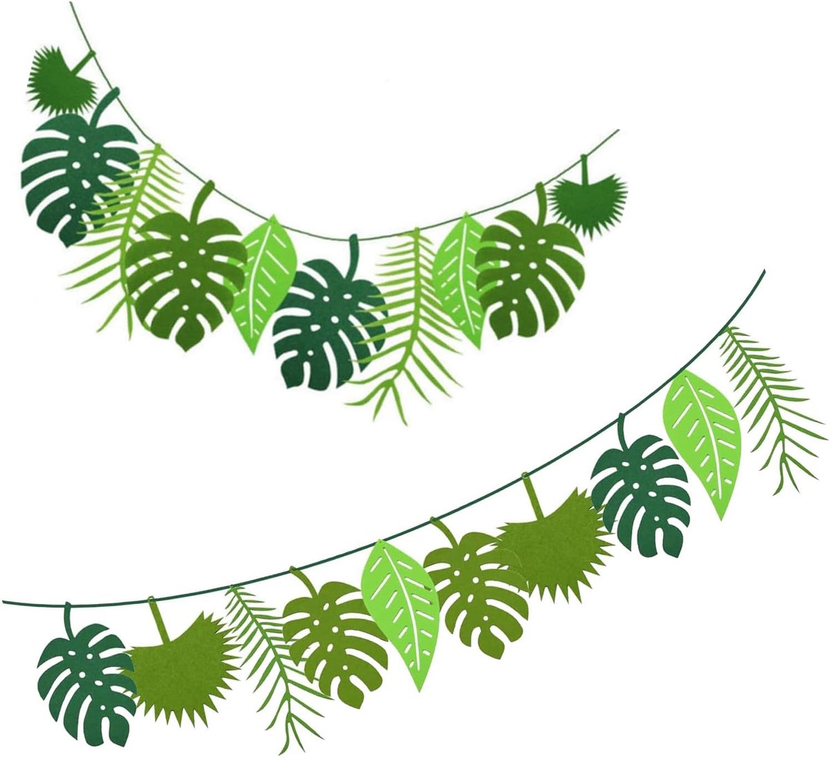 2 x Banners with Leaves, Tropical Palm Garland, Palm Leaf Flag - For jungle parties, home decoration - ShopVlot