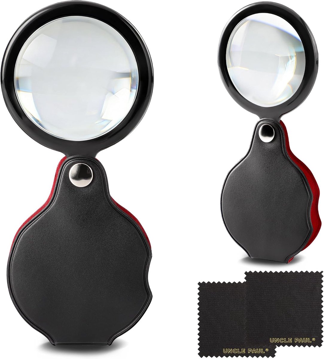 20X Pocket Magnifier - 2 Pcs Black Mini Portable Handheld Foldable Eye Loupe Magnifier Lens with Rotating Protective - ShopVlot