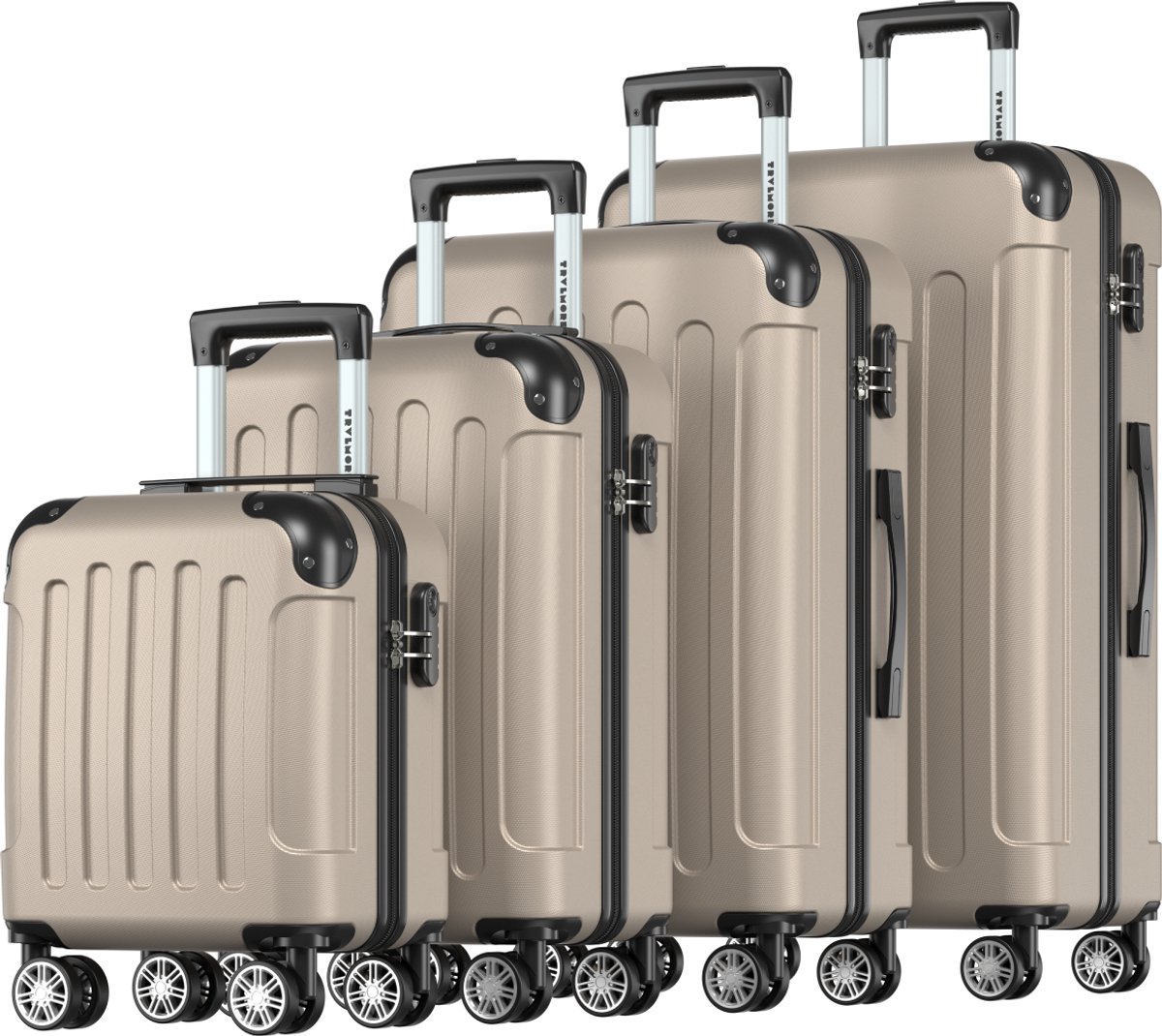 TRVLMORE Kofferset - 4-Delig - 24L Underseat, 38L Handbagage + 70L en 110L Ruimbagage - Lichtgewicht - Trolley - Reiskoffer Set - Champagne