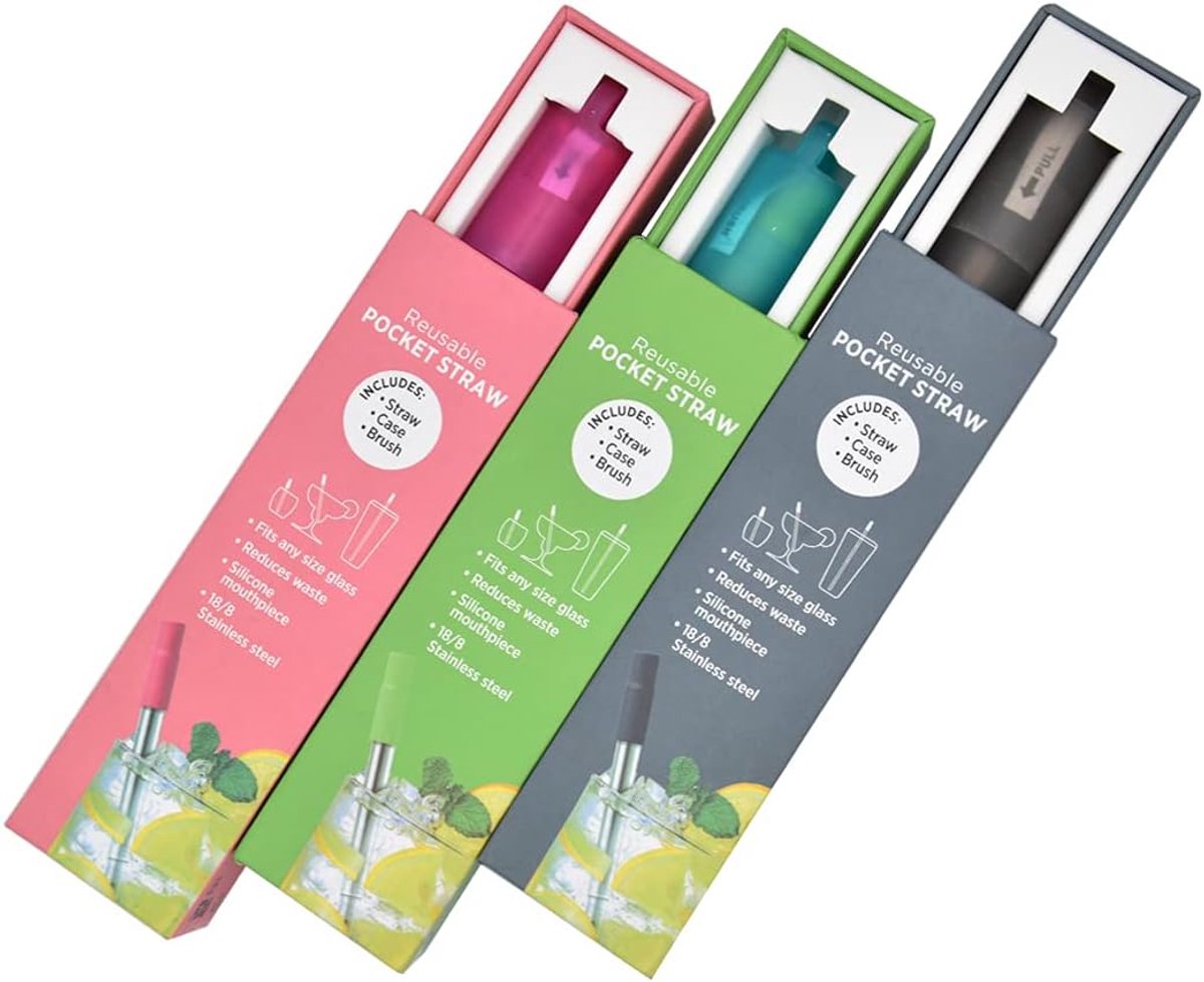 Hoshen Reusable Stainless Steel Telescopic Straw, Portable Straw, with Silicone Nozzle and Cleaning Brush (Original - ShopVlot