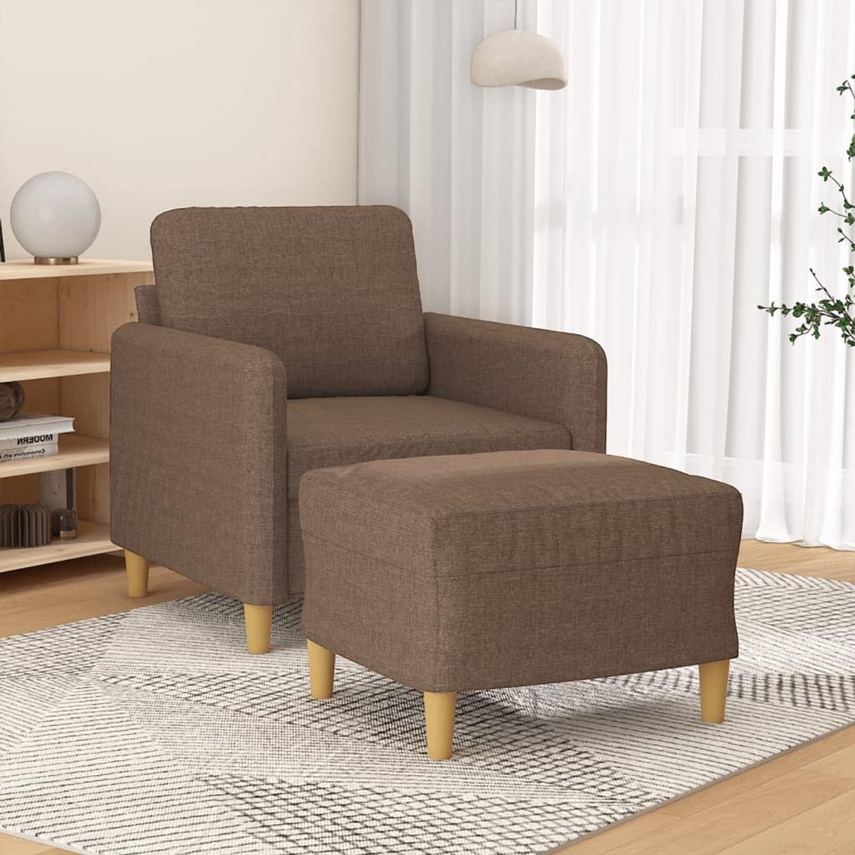 Stoel met kruk bruin 60 cm stof, duurzame bekleding en robuust frame voor comfortabel zitten, ademend en duurzaam, inclusief dik gevoerde zitting