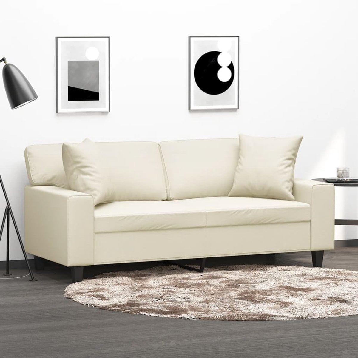 2-zitsbank met sierkussen crème 140 cm kunstleer modern design duurzaam kunstleer vuilafstotend robuust metalen frame dik gevoerde zitting comfortabel