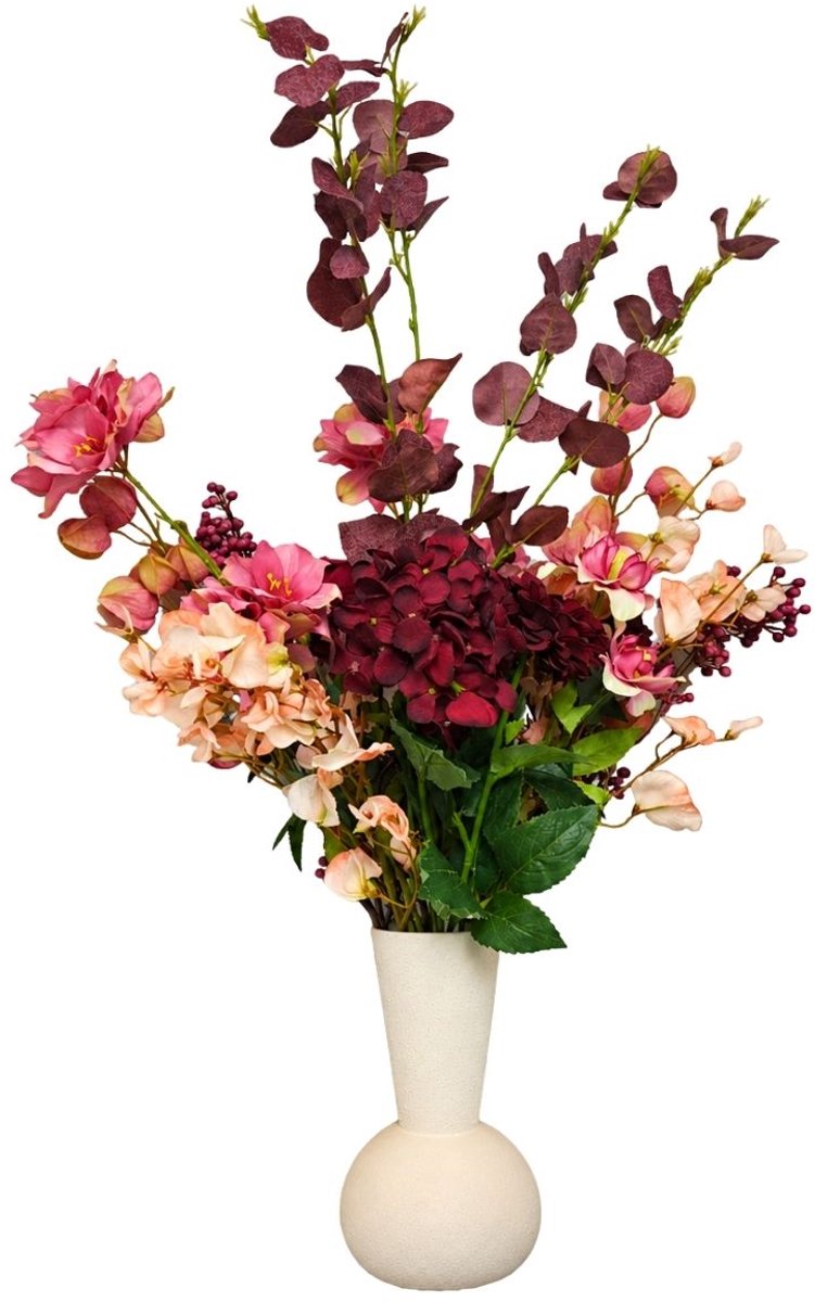 Mica Decorations Cassy Boeket Roze met 18 Stelen - Kunstboeket van Polyester in Roze en Bordeaux Tinten - Bloemenboeket voor Vaas of Dressoir - Lengte 80 x Diameter 30 cm Meerkleurig