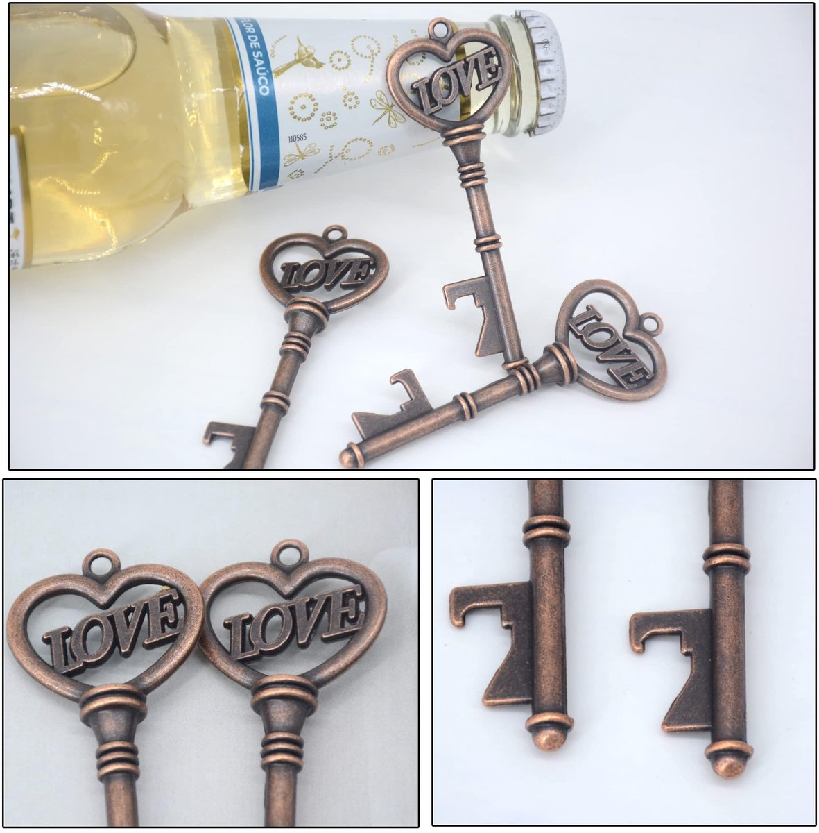 100 stuks vintage sleutelflesopener, bruiloft, party, geschenkset met bedankkaarten voor gasten, tafeldecoratie, doop - ShopVlot