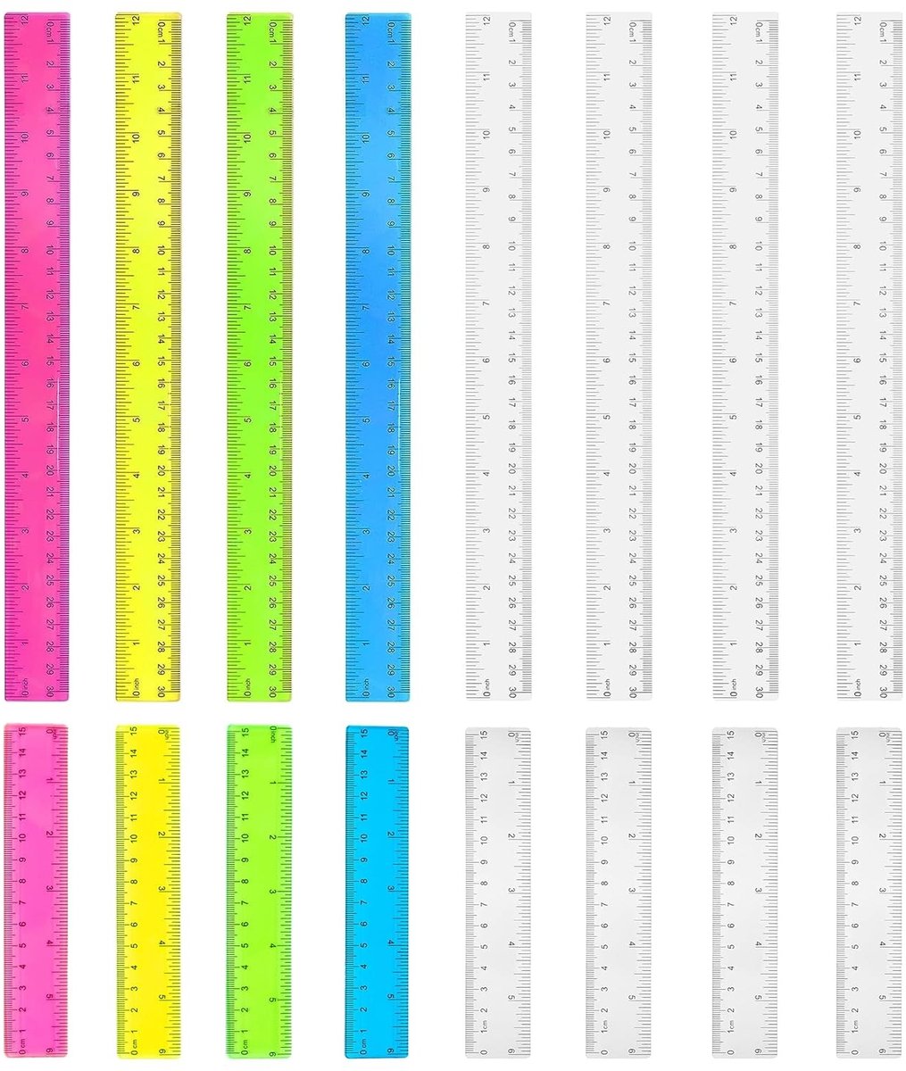 PYSEOSISE Linialen Set, 16 Stuks Transparante Linialen 15cm 30cm, Kleurrijke Kunststof Linialen Meetgereedschap - ShopVlot