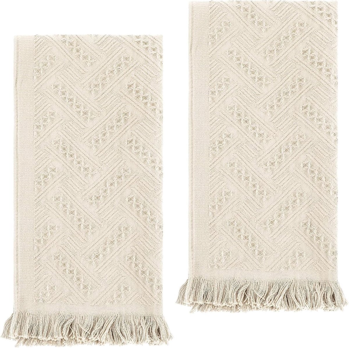 Set van 2 Luxe Decoratieve Gastendoeken 30 x 70 cm van Katoen met Kwastjes, Zacht en Absorberend voor Badkamer, Keuken en Spa