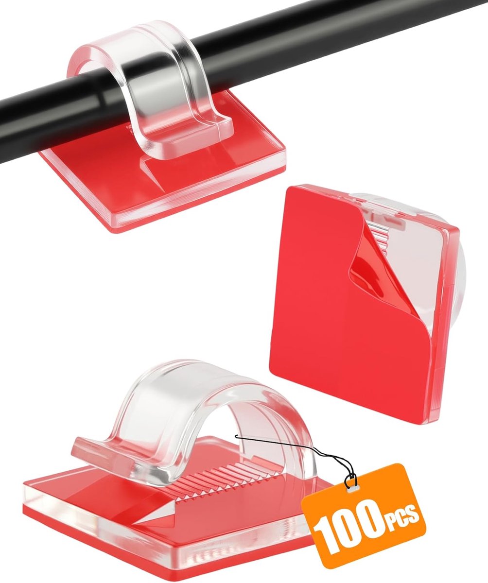 SnelShoppen - 100 Stuks Kabelclips Zelfklevend Transparant - Draadclips Mini voor Kabelbeheer - USB-, HDMI- en TV-Kabels - Bureau, Thuis, Kerstdecorat