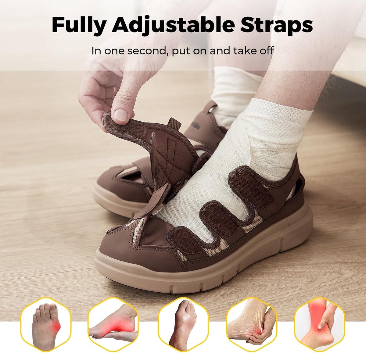 FitVille Diabetic Sandals Men Extra Wide Orthopedic Shoes with Adjustable Health Shoes Comfortable Rehabilitation - ShopVlot