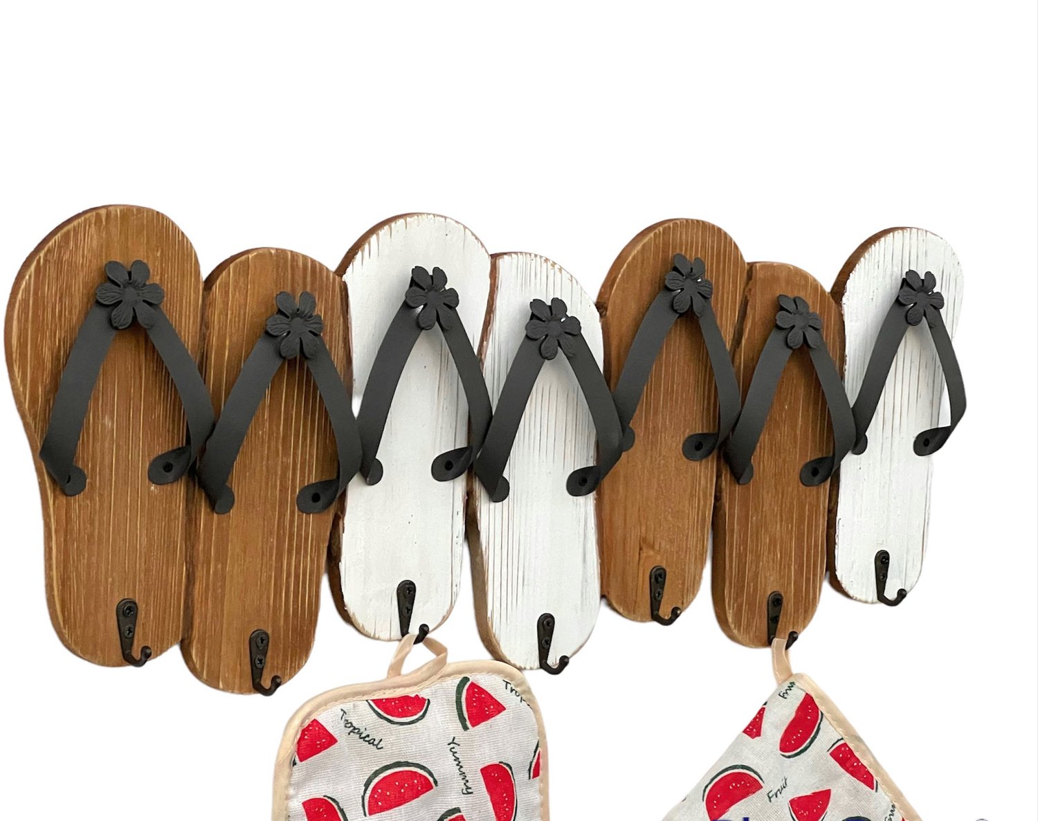 ‎DanDiBo Wandkapstok sandalen - Wit hout en metaal - 60 cm