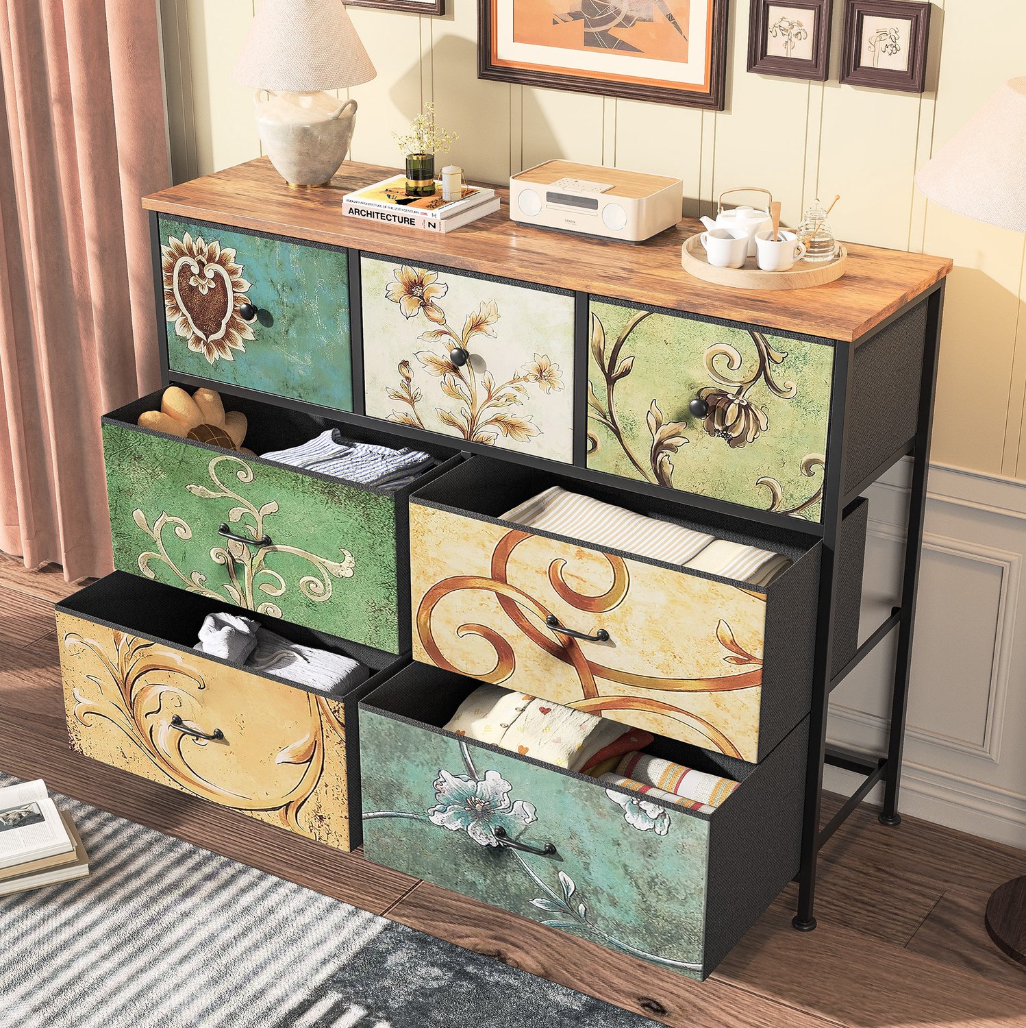 REDOM Ladekast 100 x 30 x 78 cm - 7 laden met verschillende motieven - Kleurrijk Meerkleurig