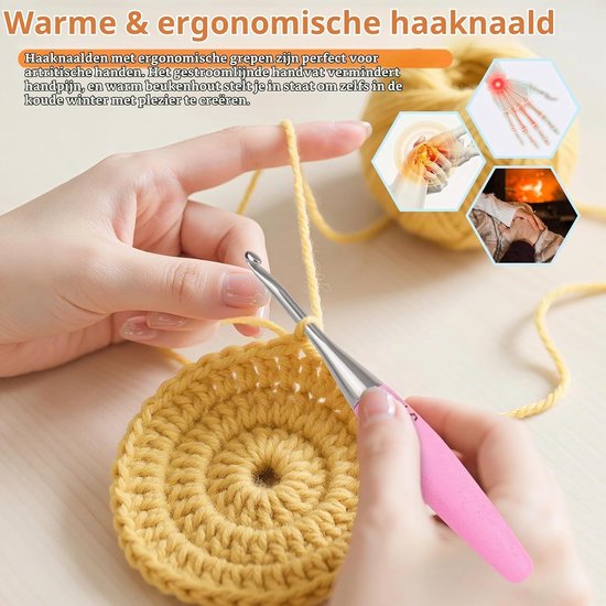 Ergonomische Haaknaald 6.5mm met Beukenhouten Handvat, Rvs Haaknaald voor Beginners, Kleurige en Stijlvolle Haaknaald voor Haken van Mutsen en Accessoires — afbeelding 4