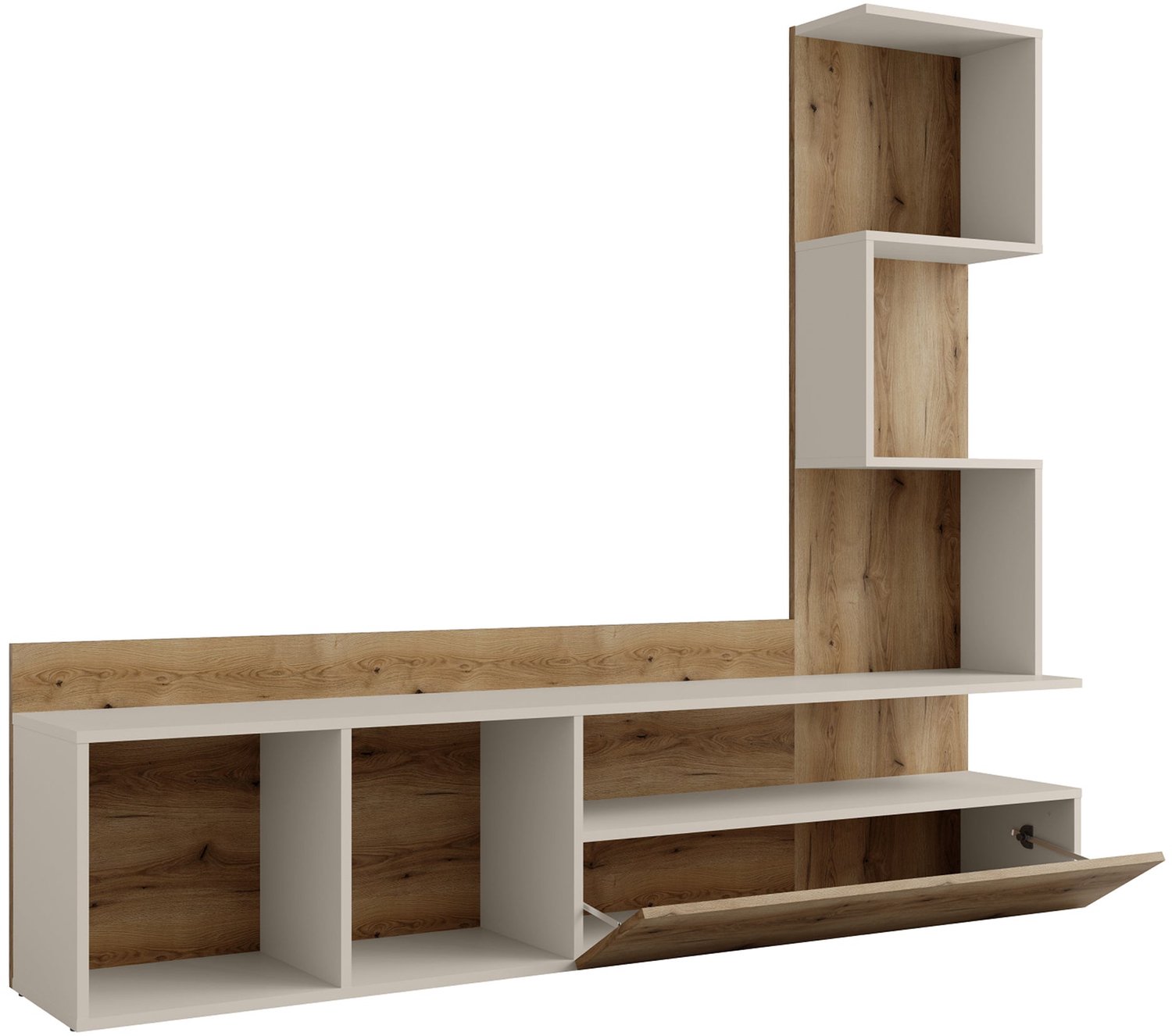 Selsey Peltoni – TV-meubel met ledverlichting, 1-deurs, eiken naturel/kasjmier, 180 cm Natuureiken / Kasjmier