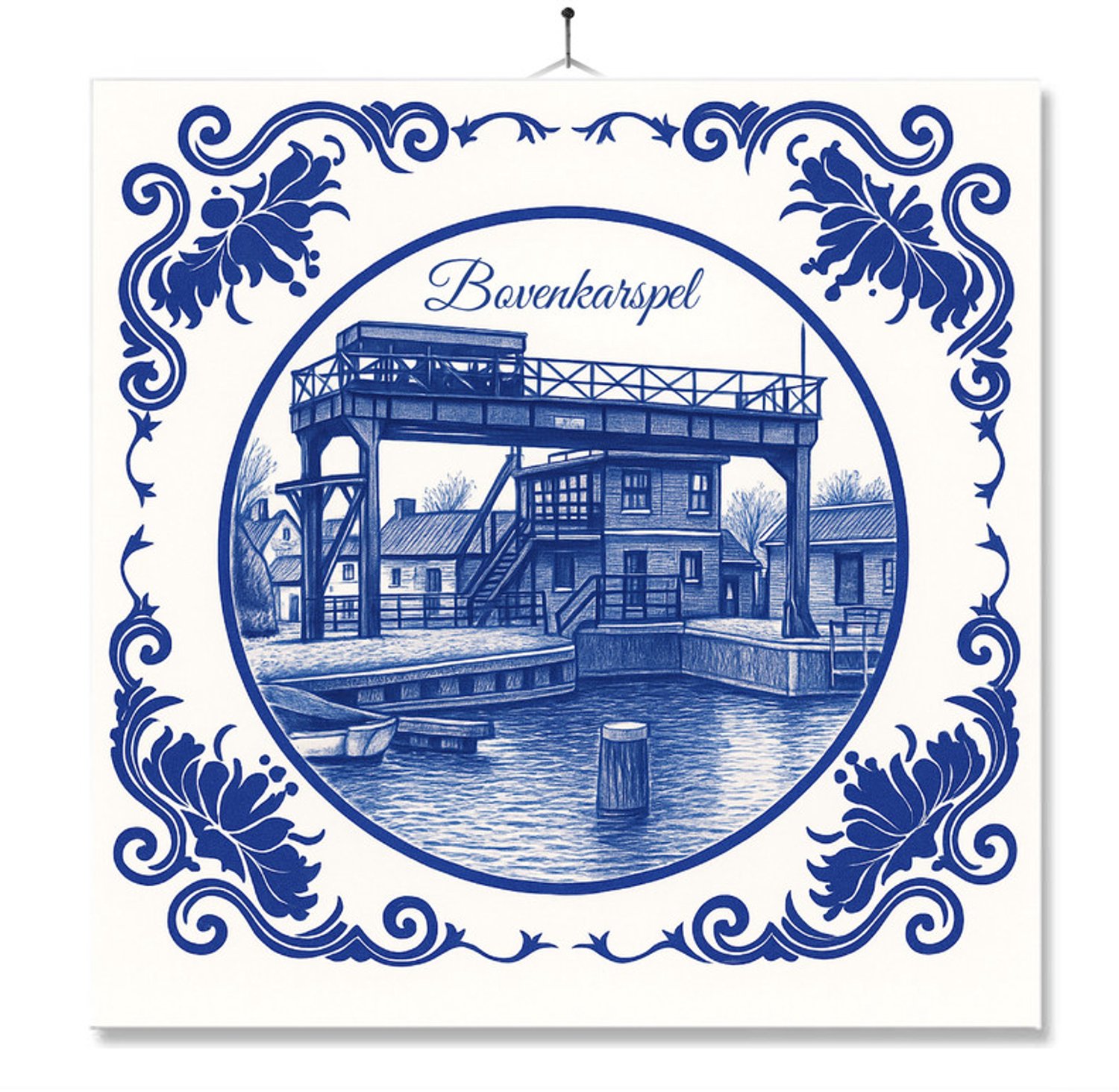 MC Living Tegel Met Opdruk | Bovenkarspel | Delft Blauw | Cadeau | Inclusief Geschenkdoos | Standaard | Ophangsysteem