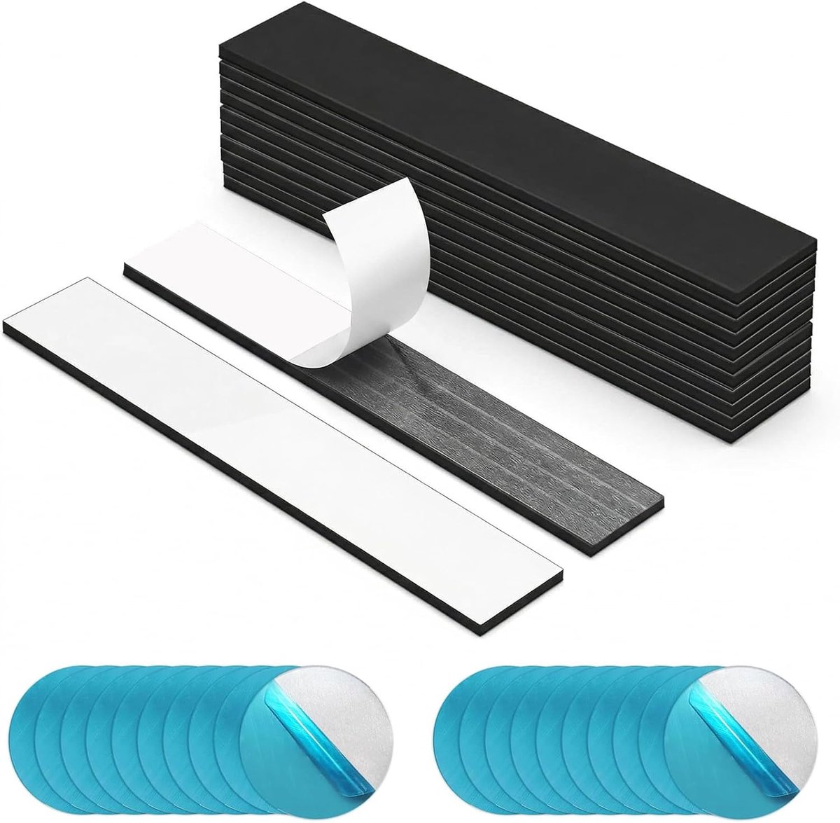 Set van 10 flexibele magneetstrips met lijm en 20 ijzeren schijven, krachtige magneten voor het organiseren van gereedschappen, knutselen en doe-het-zelven, veelzijdige bevestigingsset voor thuis en