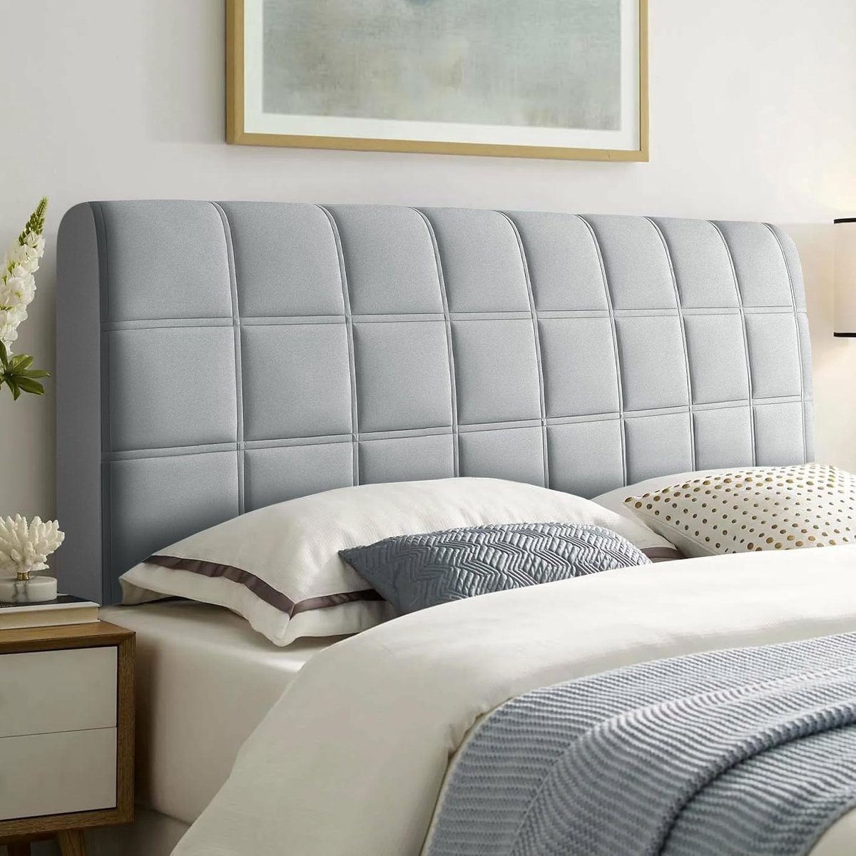 Hoofdbordbekleding voor bed, vierkant, gewatteerd, zacht, voor slaapkamer, hoofdeinde, lichtgrijs, 120 cm
