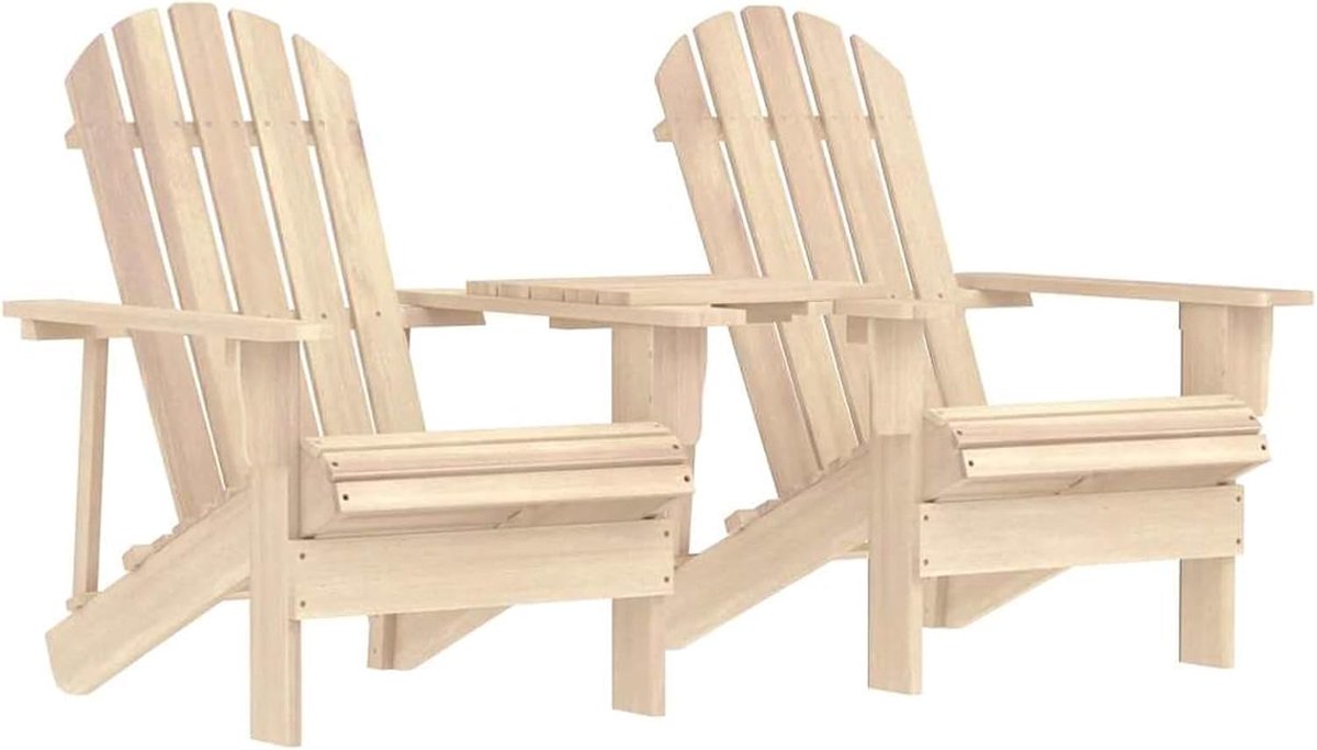 Adirondack Tuinstoelen met tafel, weerbestendig en ergonomisch, massief dennenhout, 165,5 x 85,5 x 89 cm, set van 2, voor terras en tuin