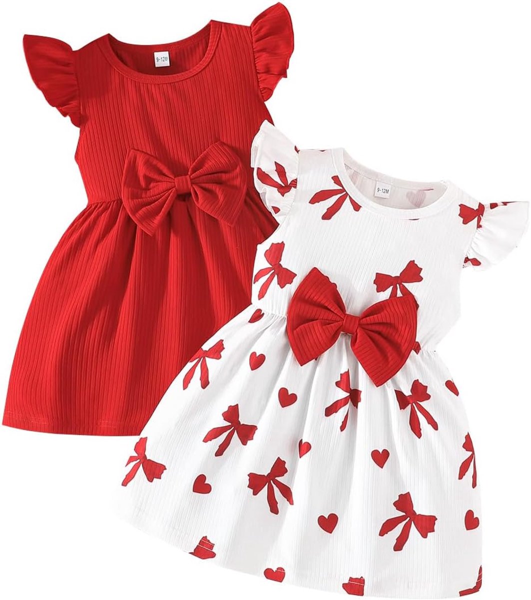Zomerjurk voor meisjes, vlinderprint, strik, ruches, mouwloos, schattige polkadots, zomerkleding