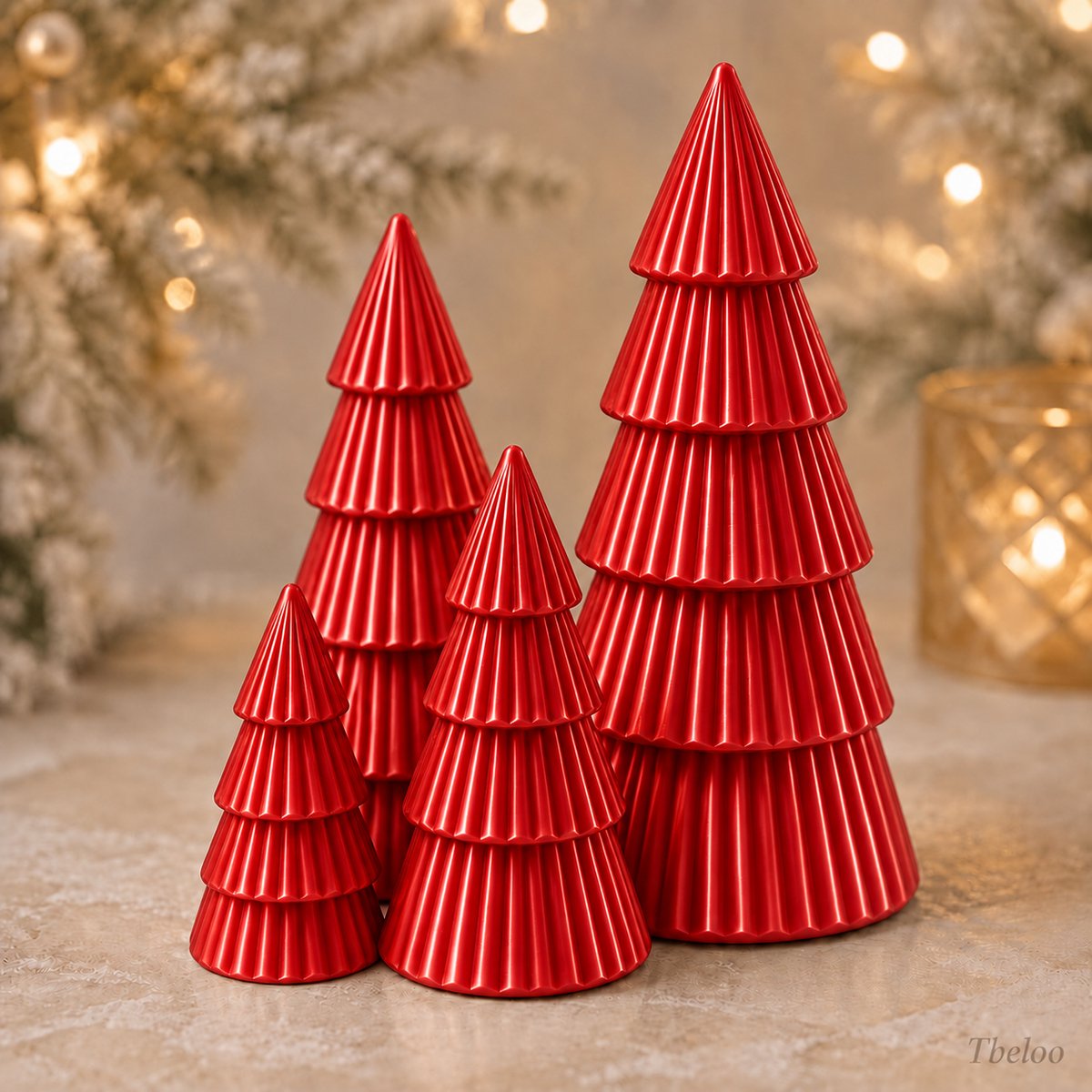 Tbeloo Kerstboom Decoratie – Set van 4 – Candy red