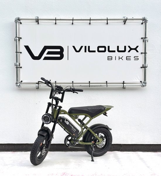 Vilolux Fatbike elektrisch - Fatbike V20 Mini - ARMY GREEN - Legaal - Rijklaar geleverd - 16 Inch - 2 Jaar garantie - Telefoontasje - Hydraulische remmen - 7 versnellingen - Alarm — afbeelding 4