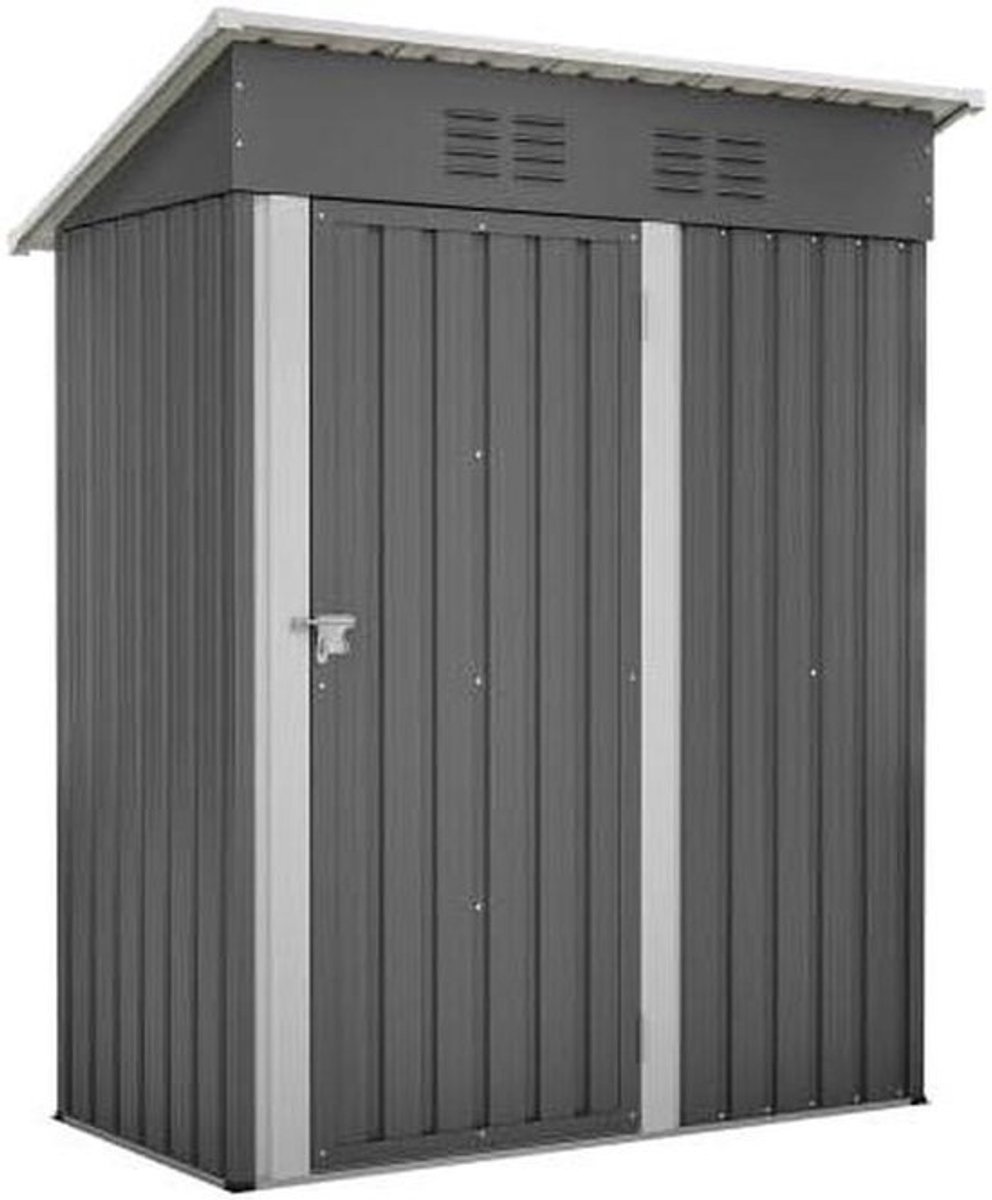 Metalen gereedschapsschuur - Tuinhuis voor opslag - Voor het opbergen van tuingereedschap - Afsluitbare deur - 152 x 84 x 182 cm - Donkergrijs