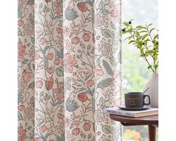 Vangao Blackout Curtain Children's Room Living Room Window Flowers Powder Pink Green Modern 132 x 245 cm Pack of 2 - ShopVlot