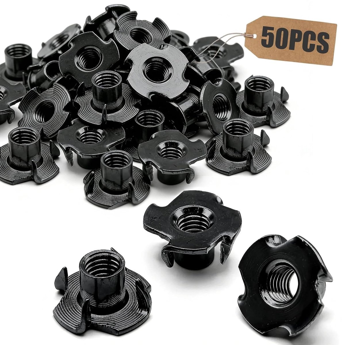 Impactmoeren M8 x 10mm - 50 Stuks, Zwart, 4 Klauwen, Geschikt voor Diverse Toepassingen en Bevestigingsprojecten